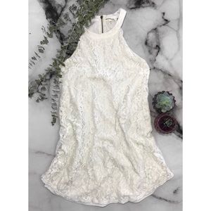 Monteau White Lace High Neck Tunic Dress